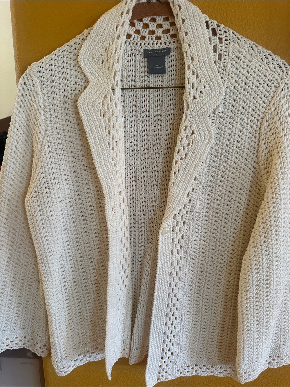 Ann Taylor Cream Crochet Open-Knit Cardigan